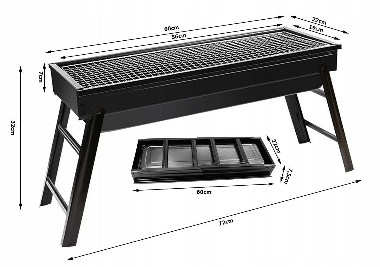 Gratar camping portabil, rezistent la conditiile meteorologice, reutilizabil, 60x32x22 cm, negru 5 51647893