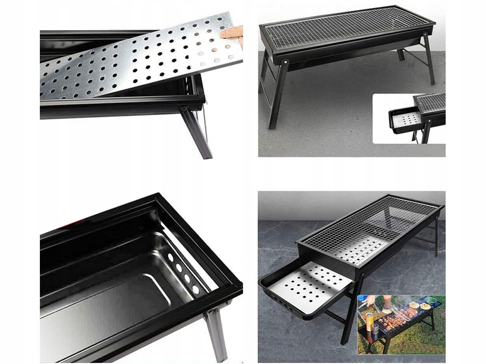 Gratar camping portabil, rezistent la conditiile meteorologice, reutilizabil, 60x32x22 cm, negru 3 51647902