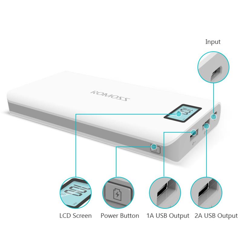 Baterie externa ROMOSS Sense 6 Plus 20000 mAh, 2x USB, Afisaj digital LCD 