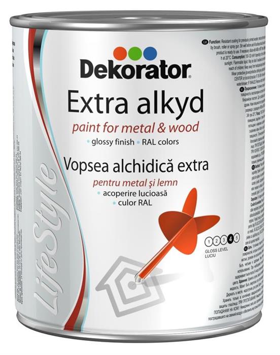 Produse EmagMarketplace - Vopsea alchidica pentru lemn si metal Dekorator Lucios Alb RAL 9016 0,75l