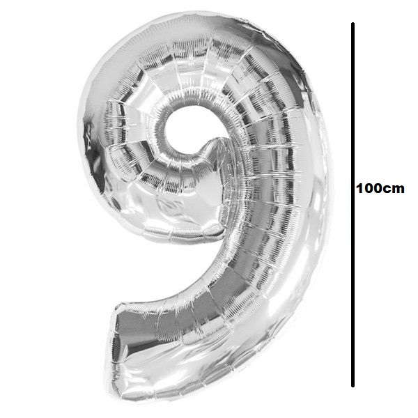 Balon folie cifra 9 argintiu / silver 100cm [1]