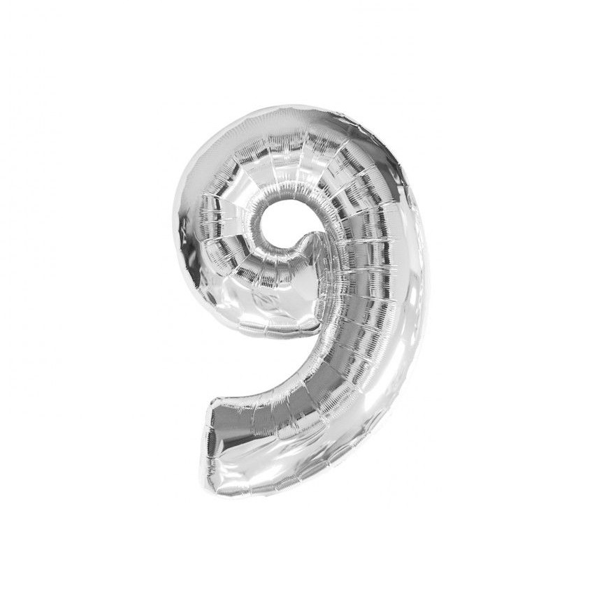 Baloane cifre folie 100 cm - Balon folie cifra 9 argintiu / silver 100cm