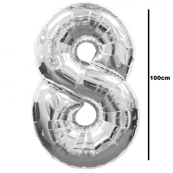 Baloane cifre folie 100 cm - Balon folie cifra 8 argintiu / silver 100cm