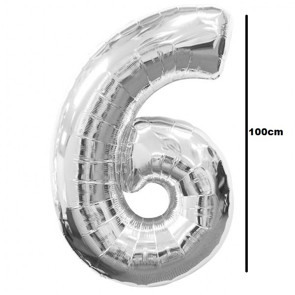 Balon folie cifra 6 argintiu / silver 100cm [1]