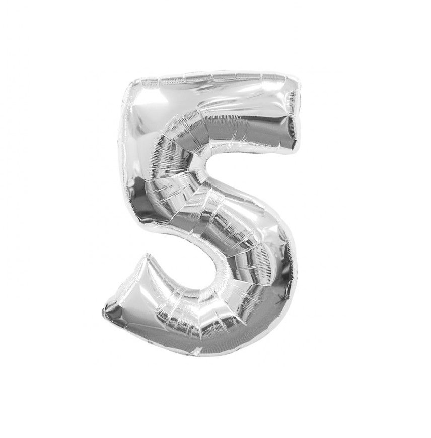 Baloane cifre folie 100 cm - Balon folie cifra 5 argintiu / silver 100cm