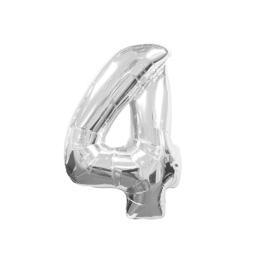 Balon folie cifra 4 argintiu / silver 100cm [1]