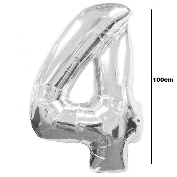 Baloane cifre folie 100 cm - Balon folie cifra 4 argintiu / silver 100cm