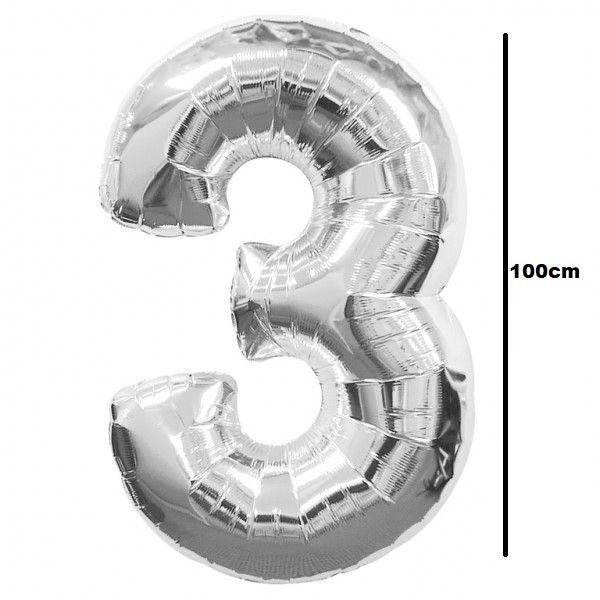 Balon folie cifra 3 argintiu / silver 100cm [1]