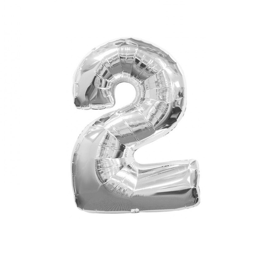 Baloane cifre folie 100 cm - Balon folie cifra 2 argintiu / silver 100cm
