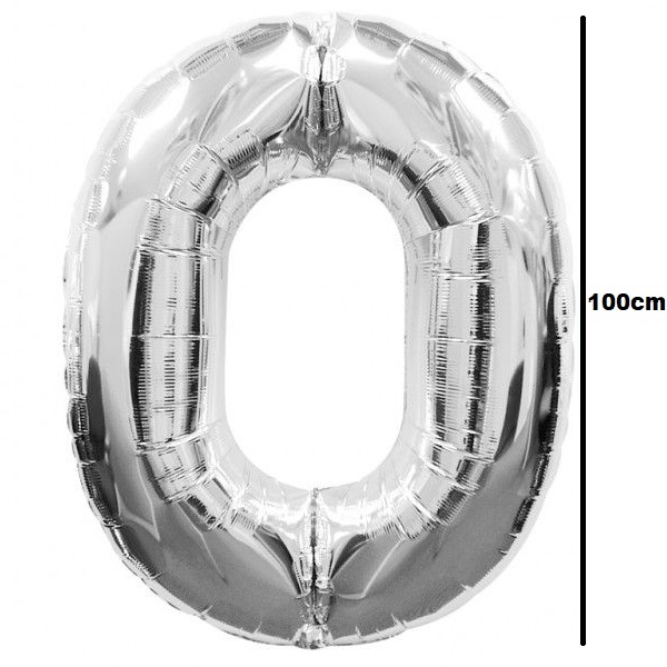 Baloane cifre folie 100 cm - Balon folie cifra 0 argintiu / silver 100cm