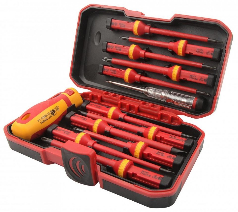 Surubelnite - Set 13 surubelnite VDE pentru electricieni cu maner interschimbabil, izolate 1000V in cutie transport