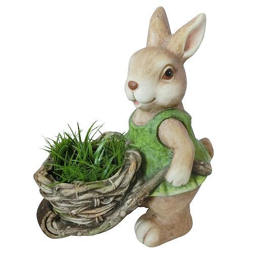 Ghivece si suporturi - Ghiveci decorativ Rabbit with Wheel barrow,,ceramica,34 x 19.5 x 40 cm