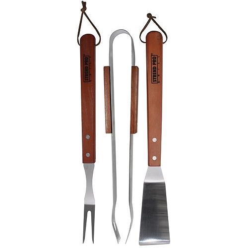 Ustensile gratar - Set 3 ustensile pentru gratar din inox cu maner lemn