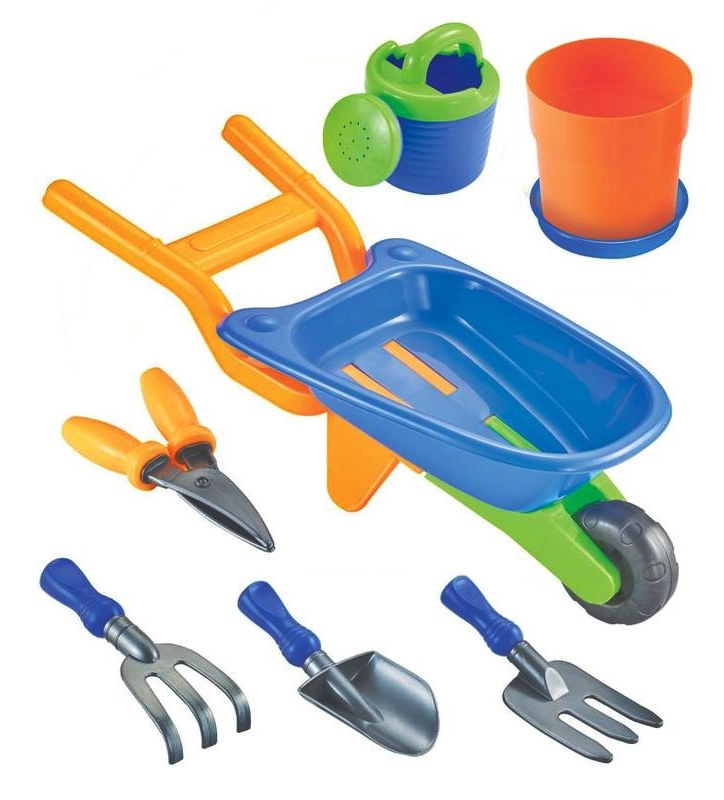 Jucarii pentru plaja si nisip - Set jucarii roaba + 7 accesorii pentru plaja si gradina