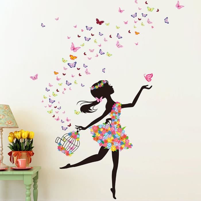 To disable Stop Unpretentious Autocolant de perete, model fetita si flori, 60 x 90 cm, Multicolor - eMAG .ro