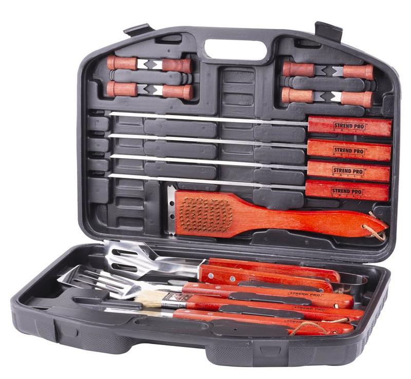 Ustensile gratar - Set 18 piese ustensile pentru gratar, barbeque in cutie transport plastic