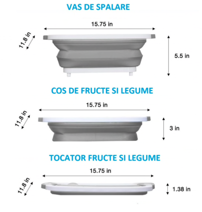Tocator 3 in 1, tocator, cos depozitare, vas pentru spalare, pliabil, 40x30 cm - Tocatoare de bucatarie - atMag.ro