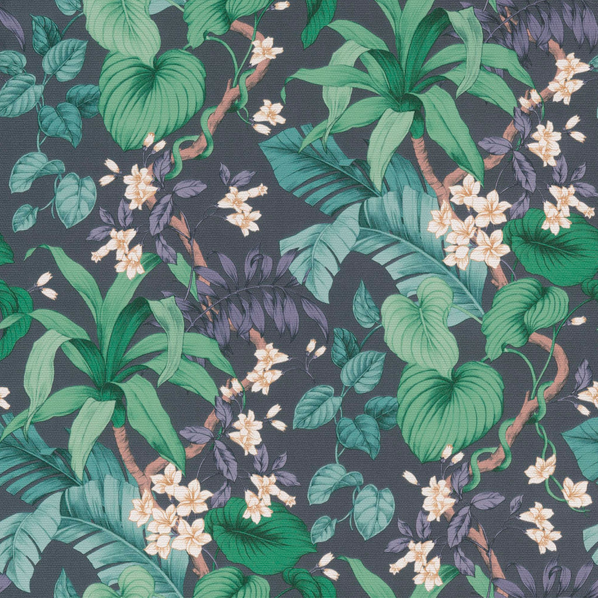 Tapet perete AIX, material vinil, cu model floral, culoare verde