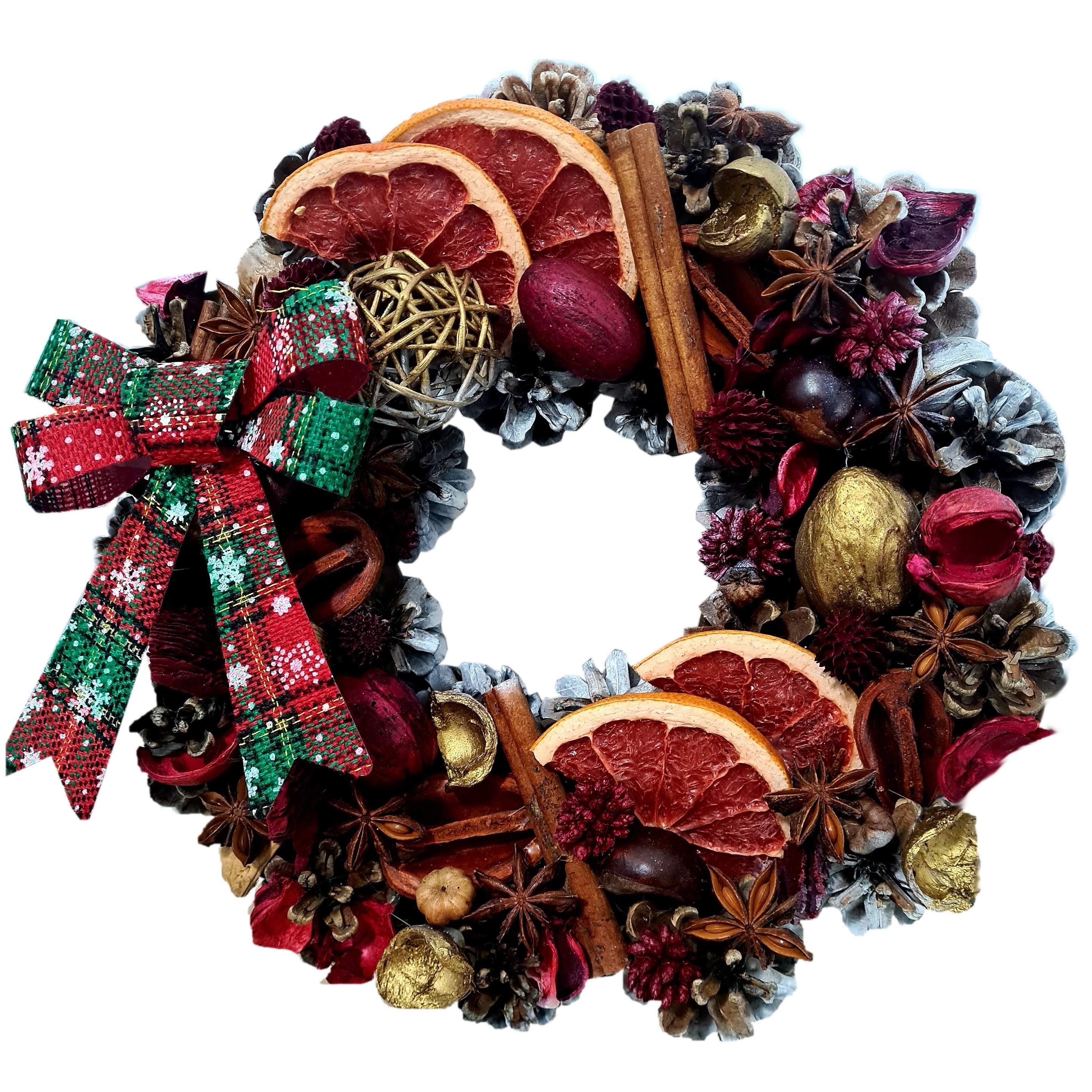 Coronite de Craciun - Coronita de Craciun lucrata manual din conuri de brad, Christmas Spirit, elemente naturale si artificiale, 30 cm