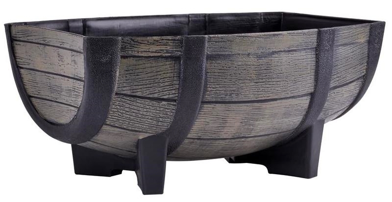 Ghivece si suporturi - Ghiveci decorativ Half-Barrel Natur din plastic pentru terase sau gradini 41.5x30x19cm