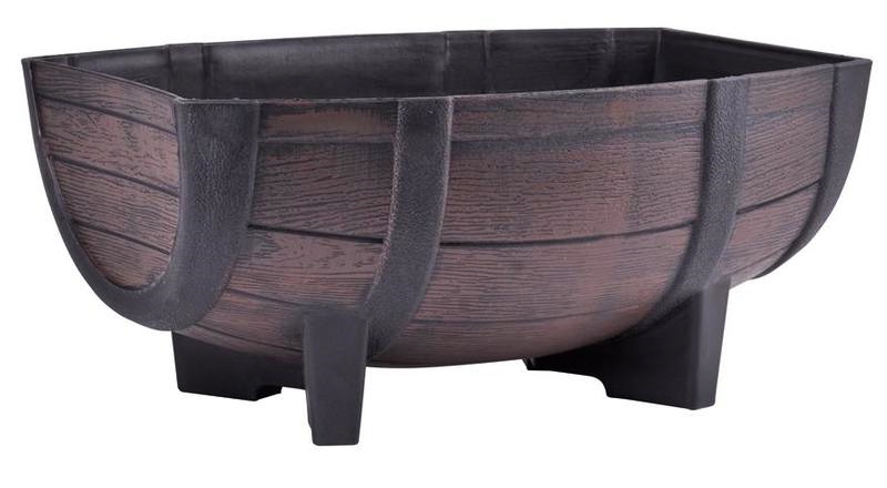Ghivece si suporturi - Ghiveci decorativ Half-Barrel Teak din plastic pentru terase sau gradini 41.5x30x19cm