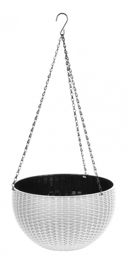 Ghivece si suporturi - Ghiveci de flori cu agatatoare metalica, 26x16 cm, alb