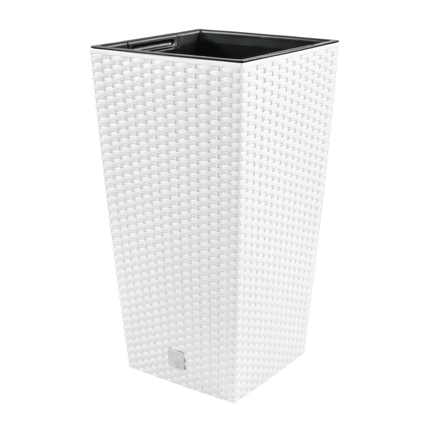 Ghivece si suporturi - Ghiveci pentru flori tip ratan SGTT Square, capacitate 21/49 l, alb