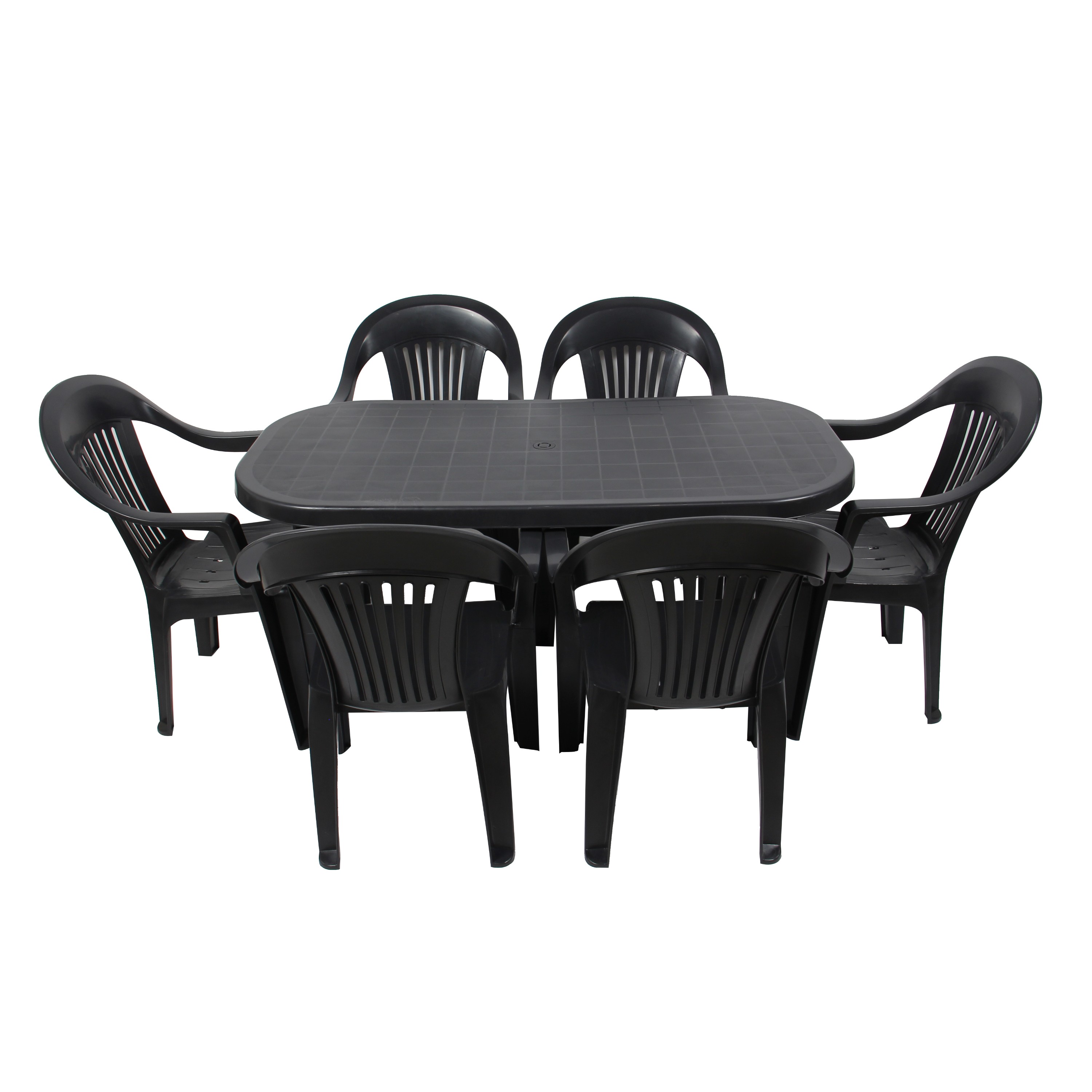 Accor Sober Emptiness Set masa cu 6 scaune AIX©, pentru gradina, culoare gri inchis, rezistent la  umiditate - eMAG.ro