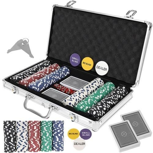 Set de Poker cu 300 de jetoane Include 2 seturi de carti 5 zaruri servieta de aluminiu [1]