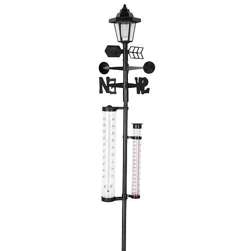 Statii meteorologice - Lampa solara cu statie meteo, termometru, directia vantului, indicator ploaie, 158 cm