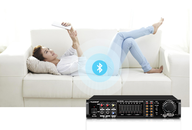 Amplificator Bluetooth cu Egazilator, AT PERFORMANCE ®, 2 x Intrari Microfon, 2 x 100W, USB/Card, Impedanta 8 ohmi, Design Compacta, Negru - Amplificatoare - atMag.ro