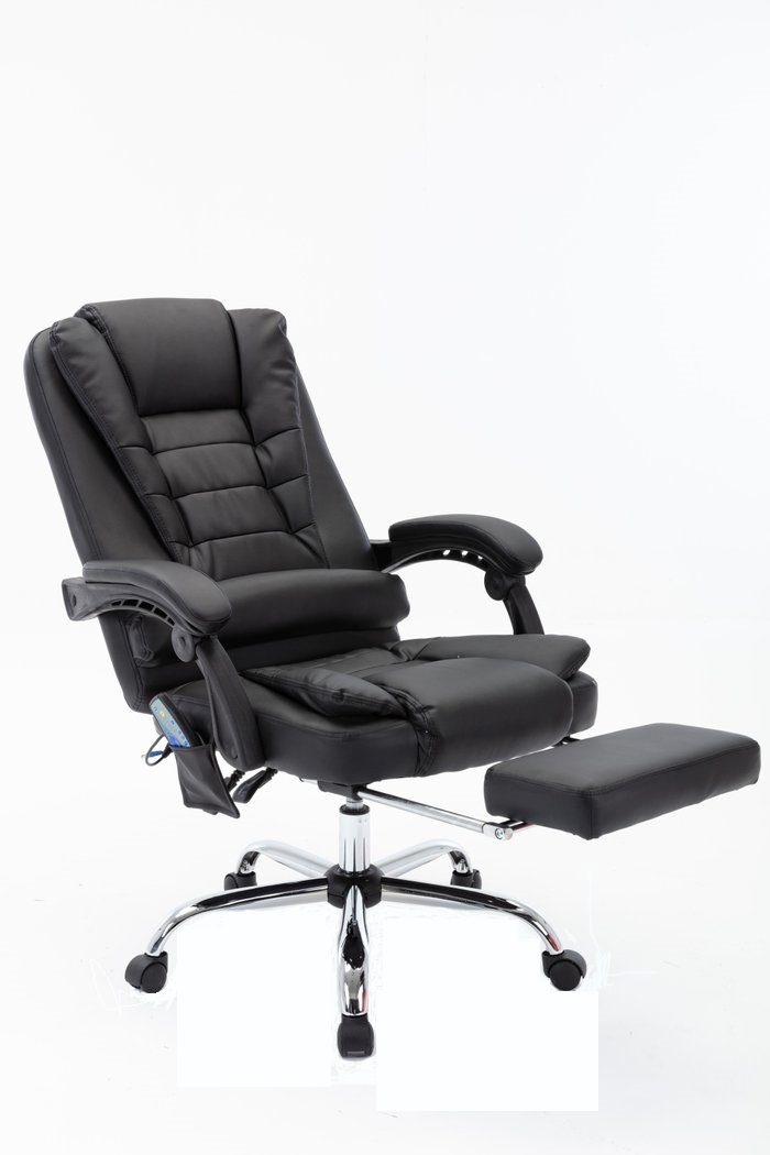 Scaun birou AIX©, ergonomic, 8 puncte masaj, directorial, rotativ, din piele ecologica, confortabil, suport pentru picioare, inaltime baza din otel, culoare negru - eMAG.ro