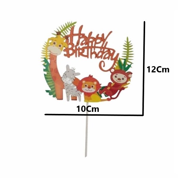 Accesorii pentru petrecere - Decor tort carton zoo Happy Birthday 12 x 10cm