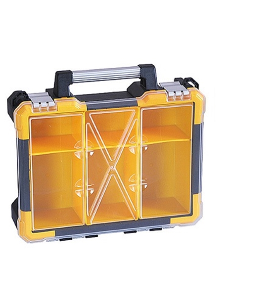 Organizatoare si cutii scule - Cutie transport scule din plastic cu 6 compartimente, maner aluminiu 380x340x115 mm, max 14 kg