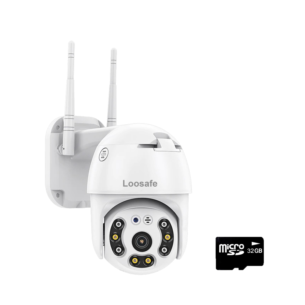 Camera de supraveghere video WIFI Loosafe 80PRO Hawk Eye, 8 MP, exterior/interior, 4K, 4X zoom, rotire, leduri lumina, comunicare bidirectionala, stocare card/cloud, senzor miscare, Alb