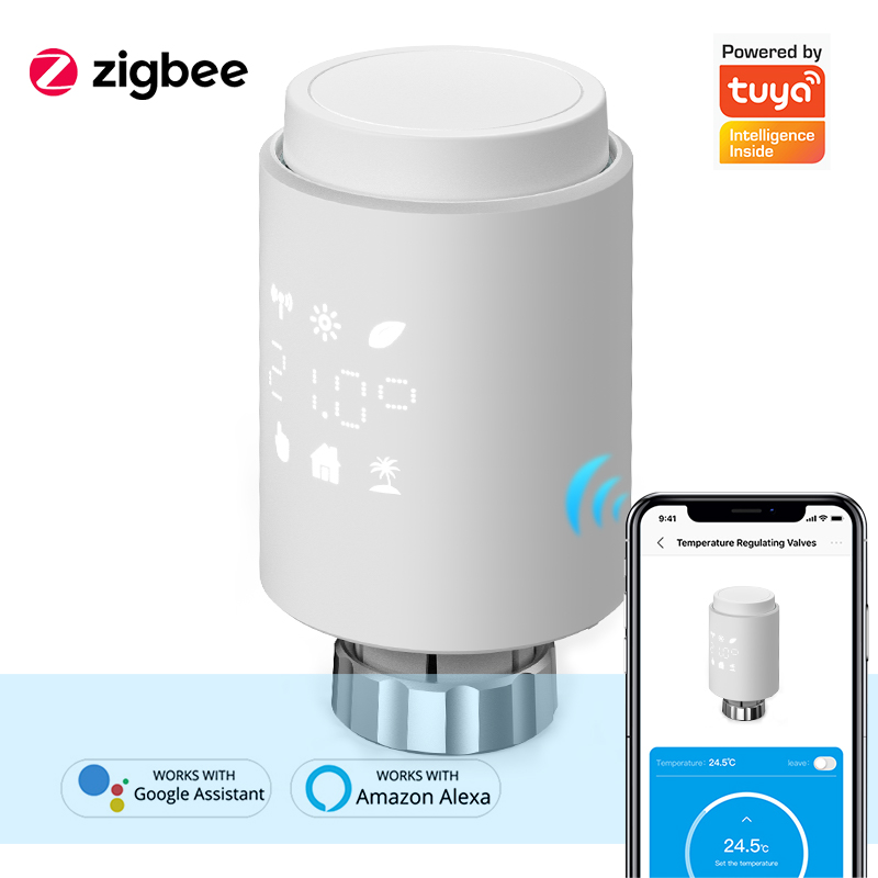 Cap termostatic inteligent pentru calorifer, conectare cu Hub ZigBee, compatibil cu Tuya /Smart Life/ Google Assistant/ Amazon Alexa, model alb @Smartwiz [1]