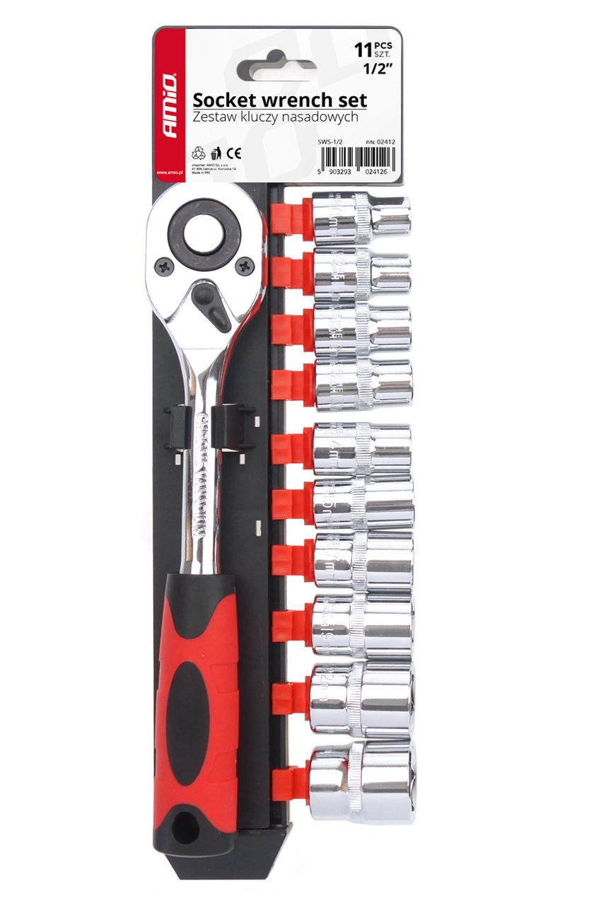 Seturi scule - Set 11 piese, cheie cu clichet 1/2, capete chei tubulare,10-24 mm, material chrome-vanadium