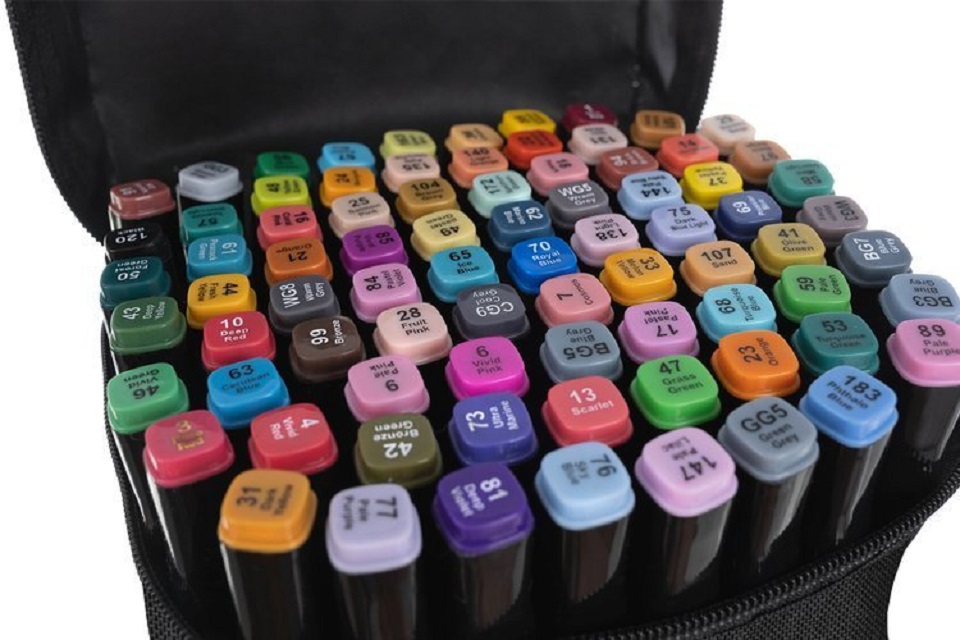 Set 80 markere colorate duble, scriere si evidentiere, geanta depozitare [4]
