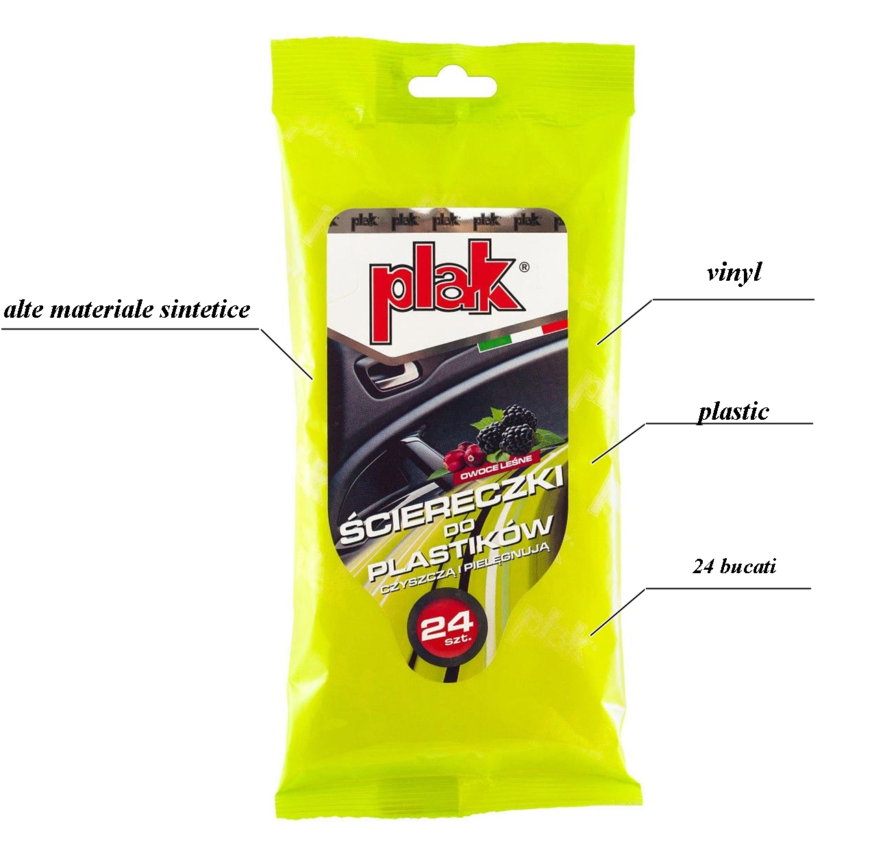 Produse curatare interior auto - Servetele umede pentru bord, vinil si materiale plastice Forest Fruits, 24 buc