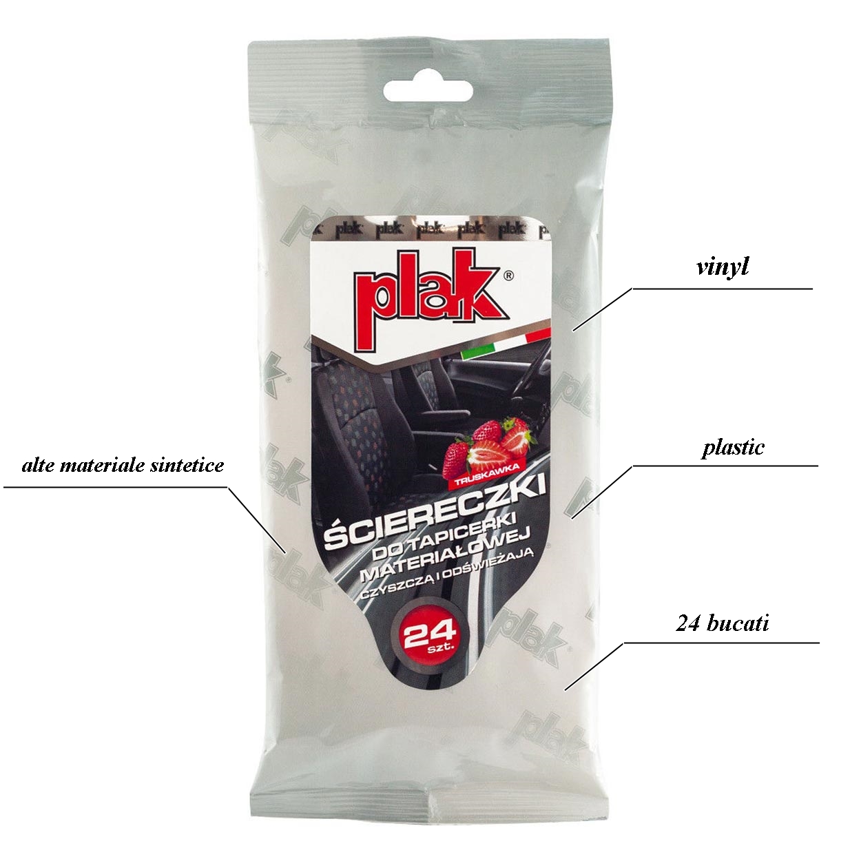 Produse curatare interior auto - Servetele umede pentru bord, vinil si materiale plastice Strawberry, 24 buc