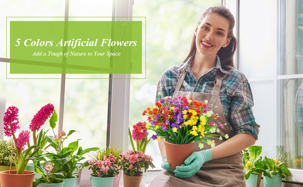 5 buchete Flori artificiale, rezistente la UV, plastic, Multicolor 1 30026937