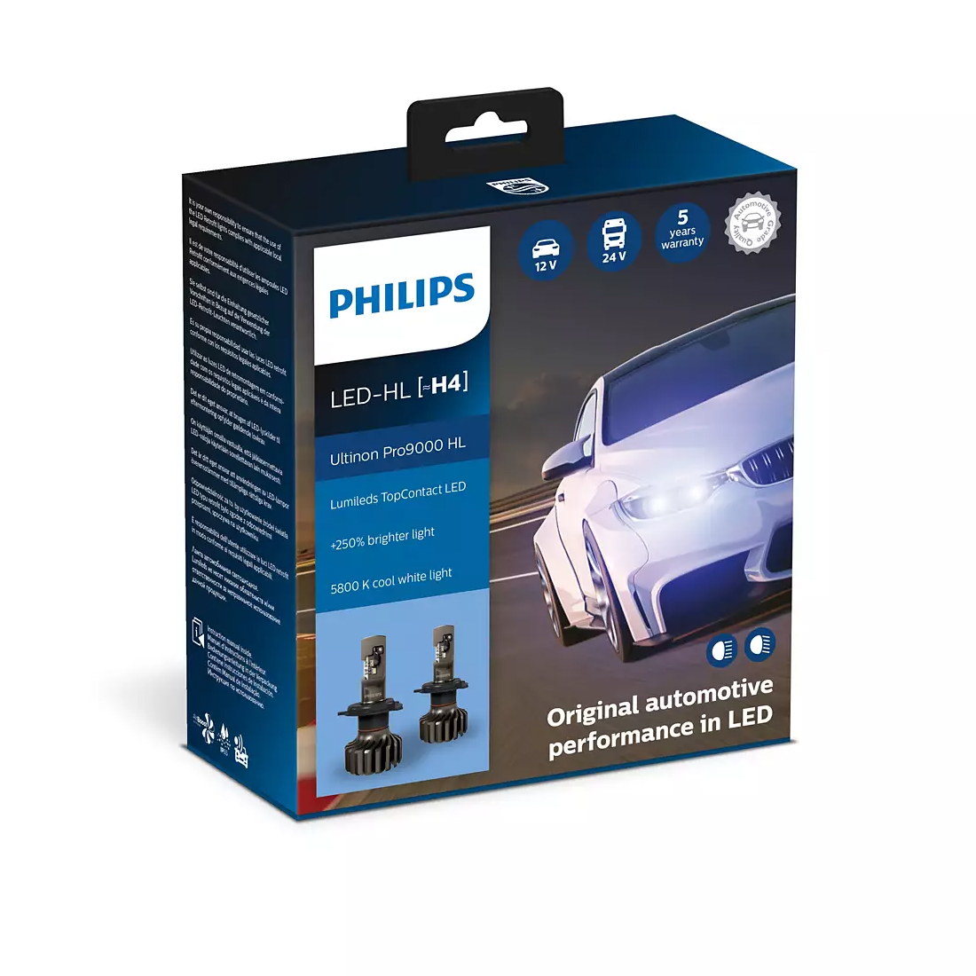 Becuri si sigurante auto - Leduri auto proiectoare Philips H4 Ultinon Pro9000, 5800 K, 12 / 24 V, 18 W