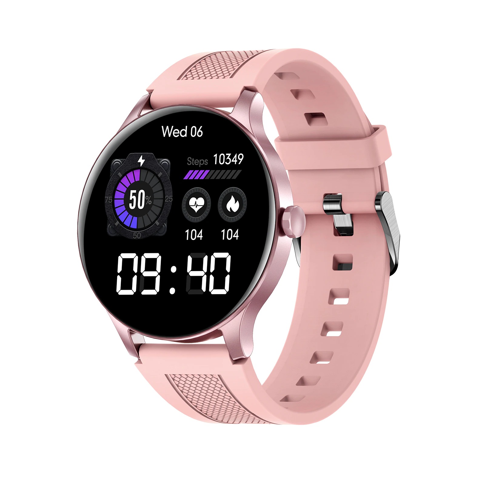 Ceas smartwatch si bratara fitness femei TechONE NY20, conversatie bluetooth, multi sport, ritm cardiac, notificari, oxigen, vibratii, BT 5.0, IP68, metalic, Roz