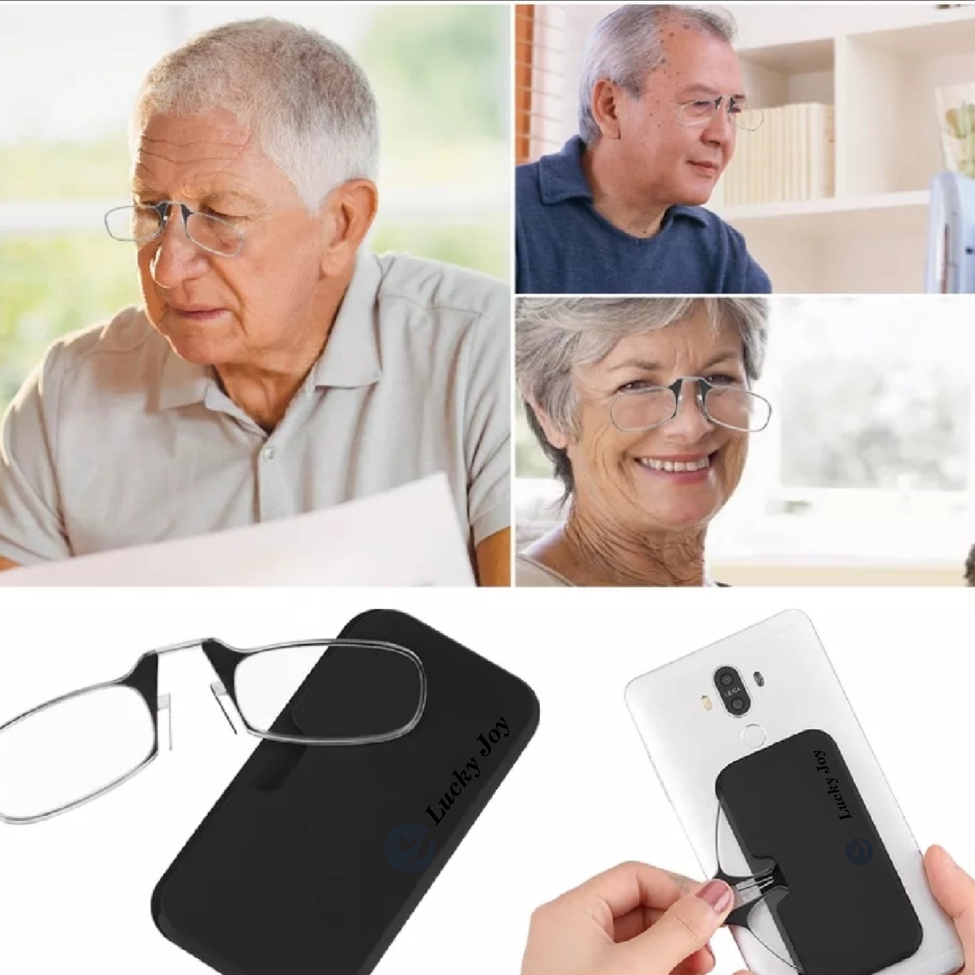 Ултра тънки очила за четене Lucky Joy, четене без ръце, с лилав калъф ...