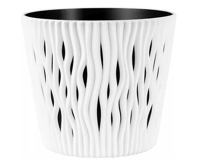 Produse EmagMarketplace - Ghiveci decorativ pentru flori, rotund, alb, capacitate 3l, 16x18 cm