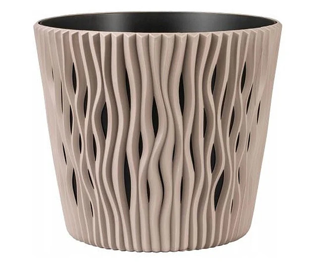Produse EmagMarketplace - Ghiveci decorativ pentru flori, rotund, cafeniu, capacitate 3l, 16x18 cm