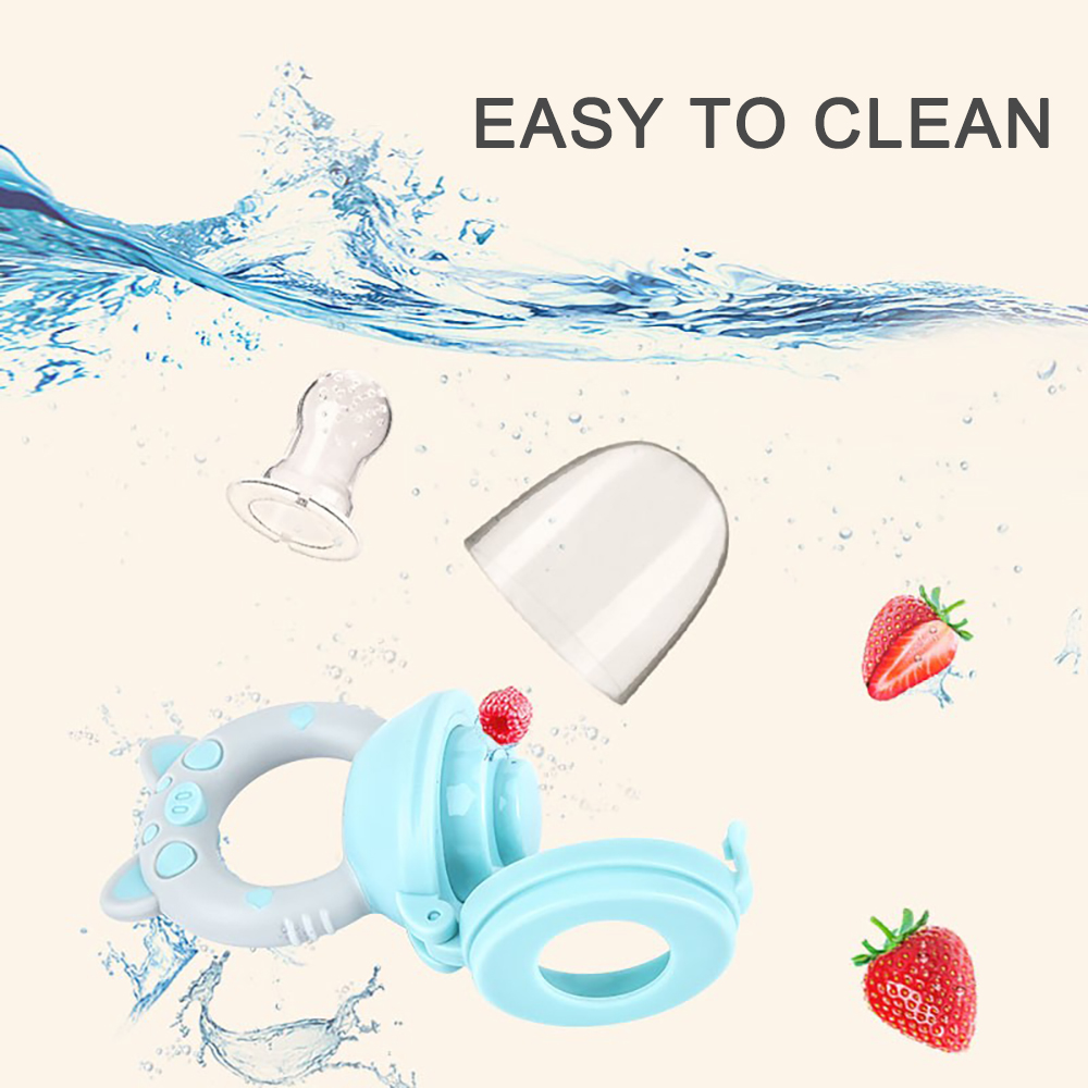 Suzeta pig Babynio pentru fructe si legume, din silicon alimentar moale, fara BPA, albastra