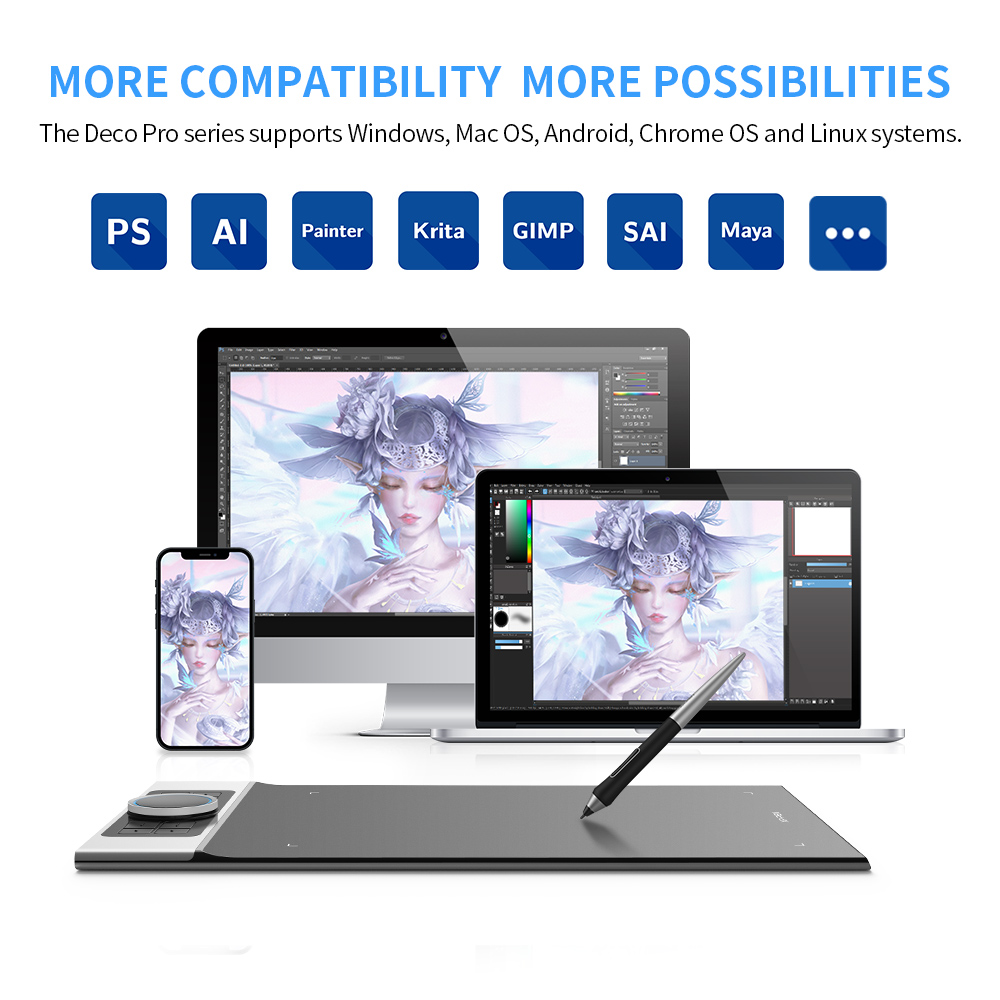 Tableta grafica XP-PEN Deco PRO SW, 9x5", 8 Butoane, 8192 niveluri presiune, conexiune Bluetooth, Pen-Stand, 10 varfuri de rezerva [1]