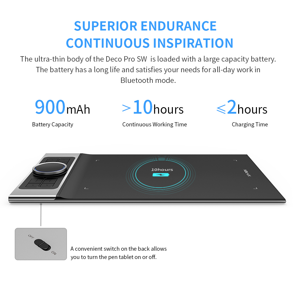 Tableta grafica XP-PEN Deco PRO SW, 9x5", 8 Butoane, 8192 niveluri presiune, conexiune Bluetooth, Pen-Stand, 10 varfuri de rezerva [2]