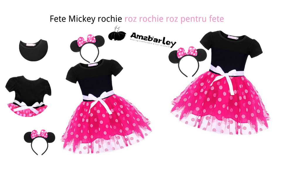 Want to Constitute pharmacy Set rochie si bentita Minnie Mouse, AmzBarley, Bumbac/Poliester, 5-6 Ani,  110-116 cm, Negru/Roz - eMAG.ro